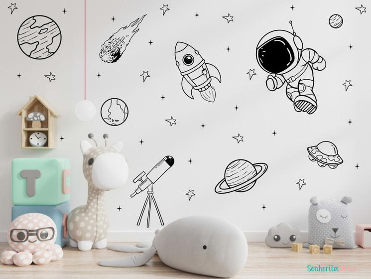 adesivo de parede astronauta planetas foguete e luneta - Adesivos Kigrude Imagem de adesivo de parede astronauta planetas foguete e luneta