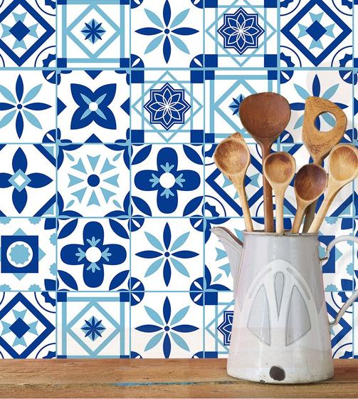 Imagem de Adesivo De Parede Azulejo Com Desenho Grego Azul