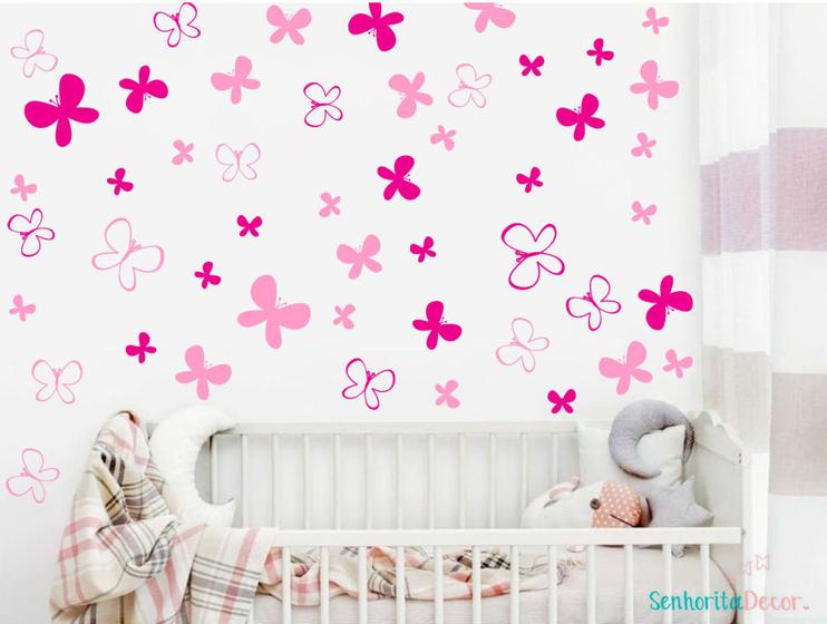 Imagem de adesivo de parede borboletas rosa bebê e pink