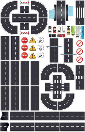 Imagem de Adesivo de Parede de Quarto Infantil Ruas e Carros