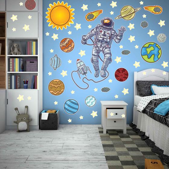 Imagem de Adesivo De Parede Decorativo Astronauta Estrelas Planetas G