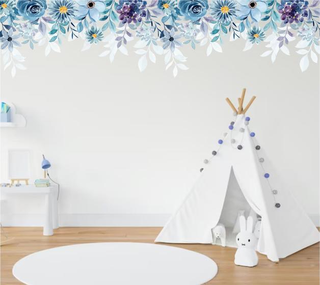 Imagem de Adesivo de Parede Decorativo Florais Boho tons de Azul 1m