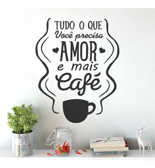 Imagem de Adesivo De Parede Decorativo Frase Amor E Mais Café