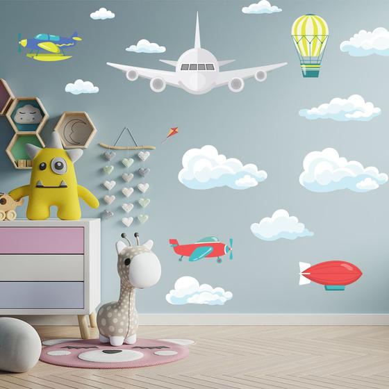 Imagem de Adesivo De Parede Decorativo Infantil Avião nas Nuvens