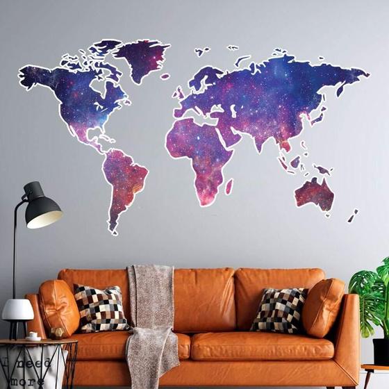 Imagem de Adesivo De Parede Decorativo Mapa-Múndi Galaxia-P 90X45Cm