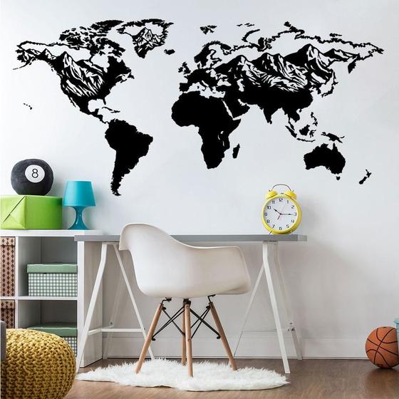 Imagem de Adesivo De Parede Decorativo Mapa-Múndi Montanhas-P 98X48Cm