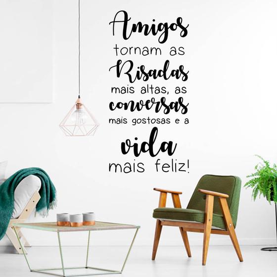 Imagem de Adesivo de Parede Frase Amigos Tornam a Vida Mais Feliz Decoração Sala