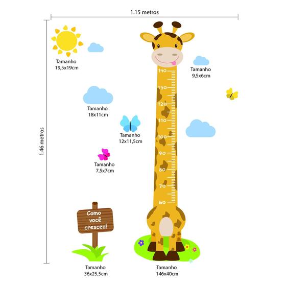 Imagem de Adesivo De Parede Girafa Régua De Crescimento 146Cm