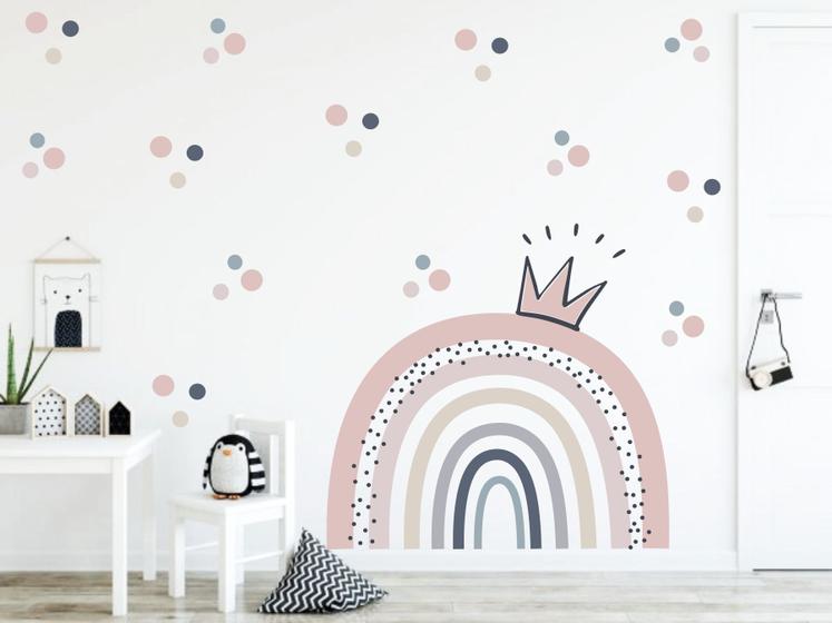 Imagem de Adesivo de Parede Infantil Arco Íris Boho e Bolinhas Meninas