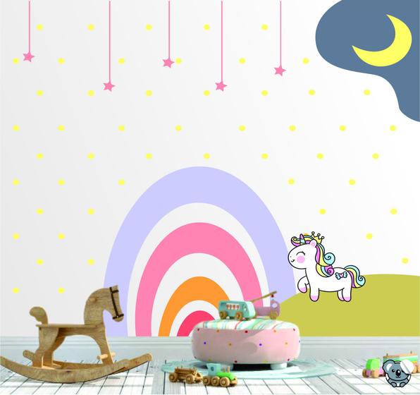 Imagem de Adesivo de Parede Infantil Arco-Íris Unicórnio e Bolinhas