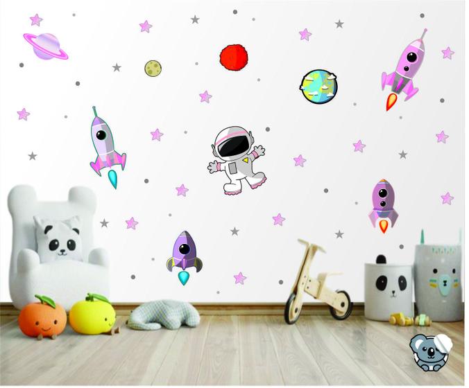 Imagem de Adesivo De Parede Infantil Astronauta Galaxia E Foguetes