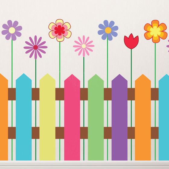 Imagem de Adesivo de Parede Infantil Cerca e Flores 50x102cm