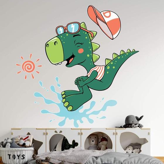 Imagem de Adesivo De Parede Infantil Dino De Boné Brincando-M 65X66Cm