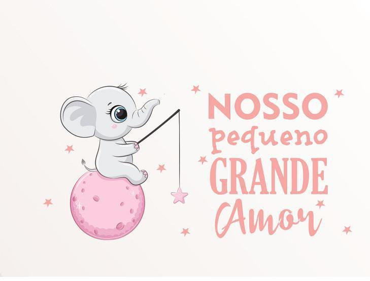 Imagem de Adesivo De Parede Infantil Elefantinho Lua Com Frase Bebê