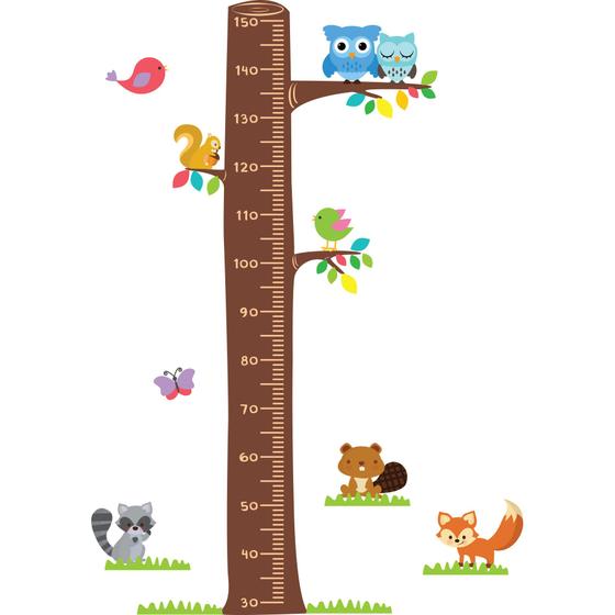 Imagem de Adesivo de Parede Infantil Régua Árvore, Corujas e Pássaros