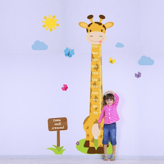 Imagem de Adesivo de Parede Infantil Régua Girafa e Borboletas