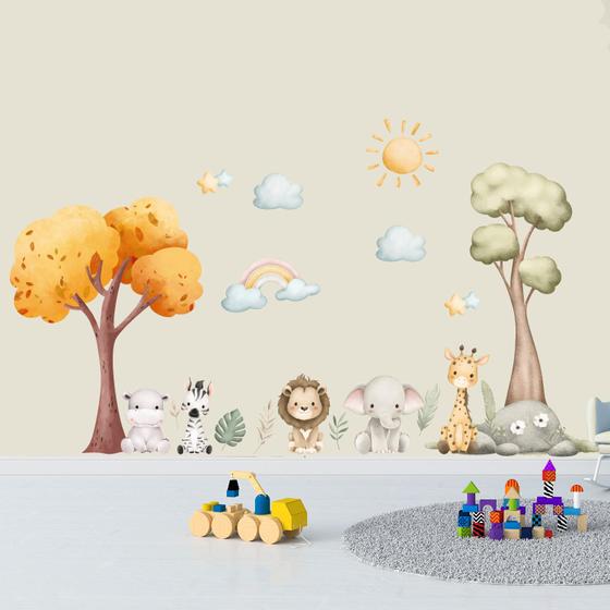 Imagem de Adesivo de Parede Infantil Safari com Animais Arvores quarto infantil 101