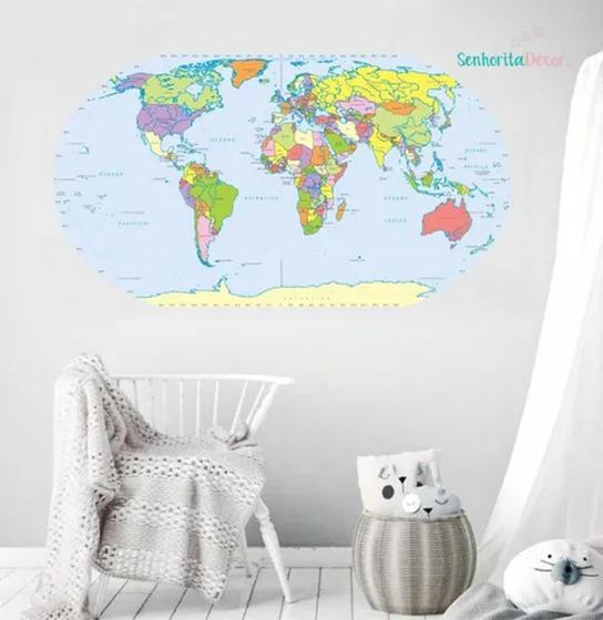 Imagem de Adesivo De Parede Mapa Mundi Escritório Estudos Mundial