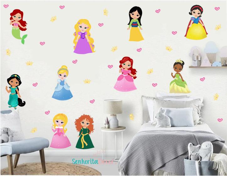 Imagem de adesivo de parede princesas da disney cute baby completa