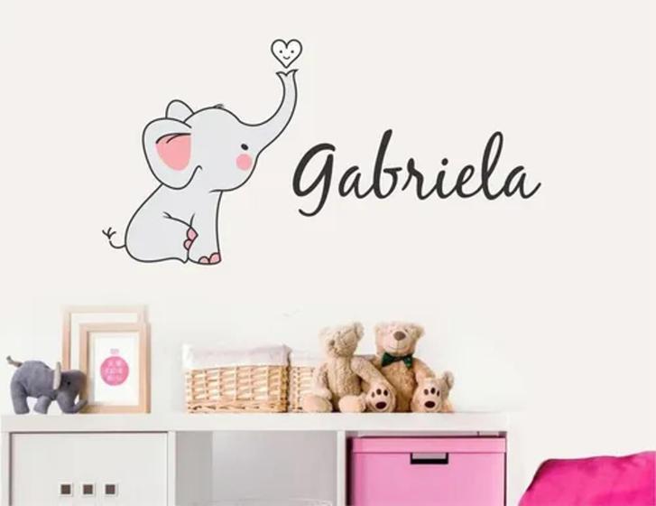 Imagem de Adesivo De Parede Quarto De Meninas Elefante E Nome