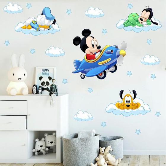 Adesivo De Parede Quarto De Meninos Mickey Aviador Nuvens Menor preço em Adesivo De Parede Quarto De Meninos Mickey Aviador Nuvens