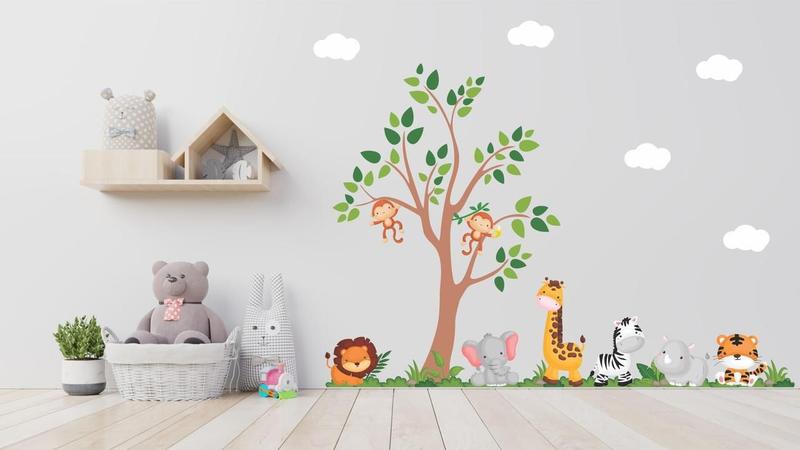 Imagem de Adesivo De Parede Quarto Infantil Safari Animais Floresta