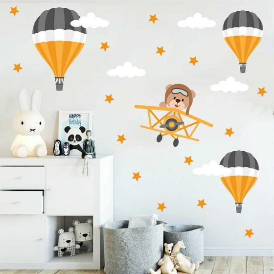 Imagem de Adesivo De Parede Quarto Infantil Urso Aviador Amarelo Esc