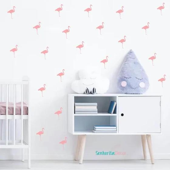 Imagem de Adesivo De Parede Quarto Sala Flamingos Rosa Bebê