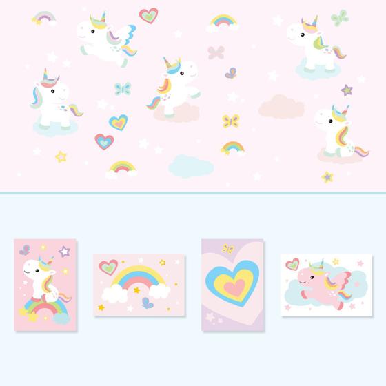 Imagem de Adesivo de Parede Unicornio e Placas Decorativas Kit Decoração