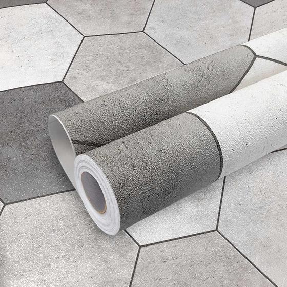 Imagem de Adesivo de Piso Autocolante Lavável Resistente Hexagono Cinza