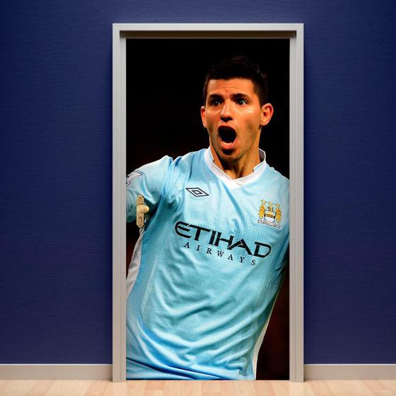 Imagem de Adesivo De Porta Futebol Manchester City Aguero 215X80Cm