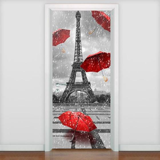 Imagem de Adesivo De Porta Torre Eiffel E Guarda Chuvas - 215x98cm