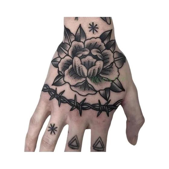 Imagem de Adesivo De Tatuagem Temporária Com Flor Rosa À Prova D'água Para Homens E Mulheres Mão Arte Traseira