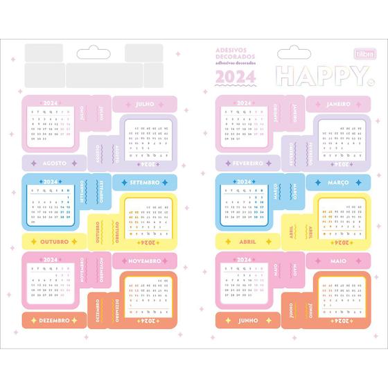 Adesivo decorado duplo calendário 2024 metalizado happy tilibra