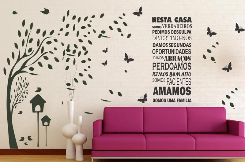 Imagem de Adesivo Decorativo de Parede 2 Frase Nesta Casa e Árvore