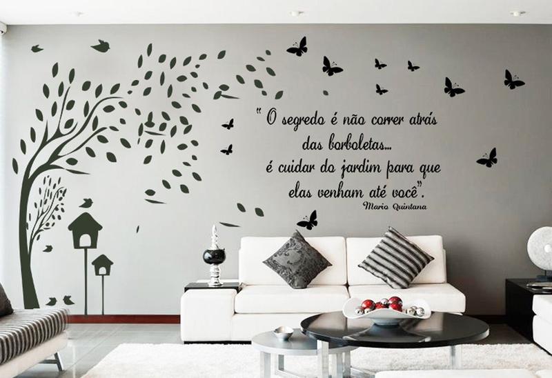 Imagem de Adesivo Decorativo de Parede Arvore Galhos e Frase com Borboleta e pássaros