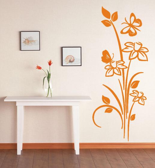 Imagem de Adesivo Decorativo De Parede Floral Com Borboletas E Flores