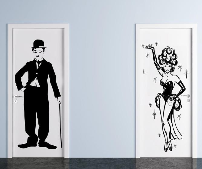 Imagem de Adesivo Decorativo De Porta Charlie Chaplin E Carmem Miranda