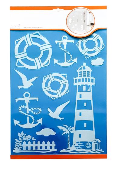 Imagem de Adesivo Decorativo Para Box De Banheiro Vidro Janela Espelho Papel de Parede Desenho Farol Ancora Boia Salva Vidas