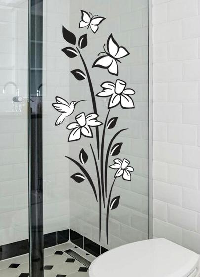 Imagem de Adesivo Decorativo para Geladeira, Móveis ou Paredes. Tema Natureza para Banheiro Preto