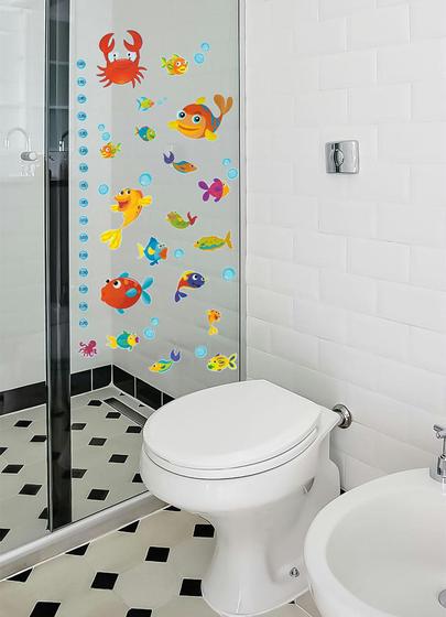 Imagem de Adesivo Decorativo para Geladeira Móveis ou Paredes Tema Peixes Medidor Altura