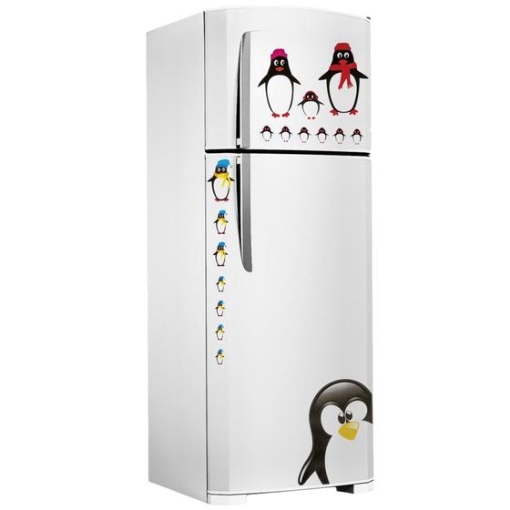 Imagem de Adesivo Decorativo para Geladeira, Móveis ou Paredes. Tema Pinguim Familia