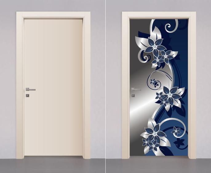 Imagem de Adesivo Envelopamento Decorativo de Porta Flores Floral Azul