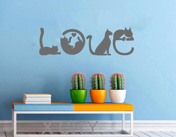 Imagem de Adesivo Gato Love  TAMANHO 70cm x 20,5cm - Decoração Quartos, Salas, Pet Shop