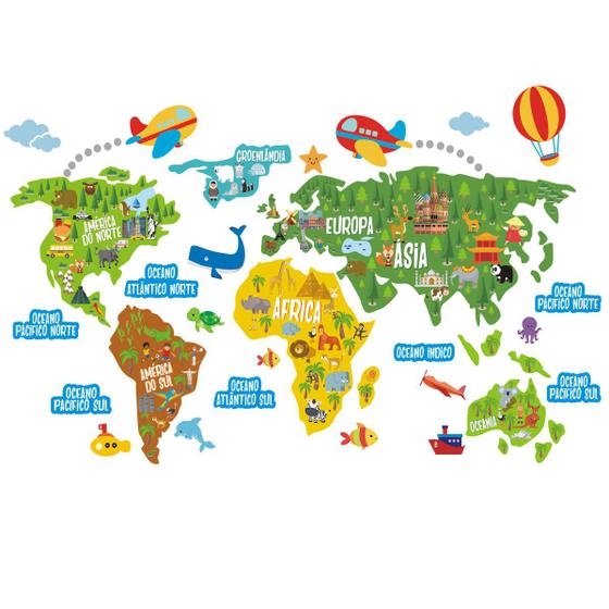 Adesivo Infantil Mapa Mundi Grande 2,40m² Já Recortado M10 Menor preço em Adesivo Infantil Mapa Mundi Grande 2,40m² Já Recortado M10