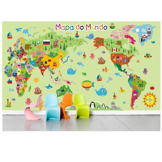 Imagem de Adesivo Infantil Mapa Mundi Papel De Parede 2m² Colorido M08