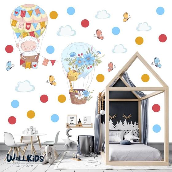 Imagem de Adesivo kit infantil girafa e ovelha balão fofo