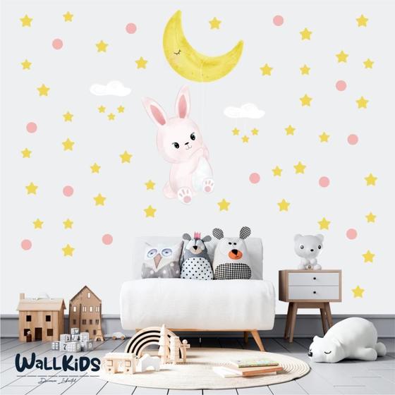 Imagem de Adesivo Kit Infantil menino menina coelho lua estrelas