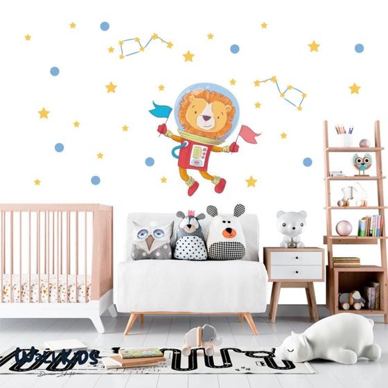 Imagem de Adesivo Kit Infantil safári zoo animal leão astronauta