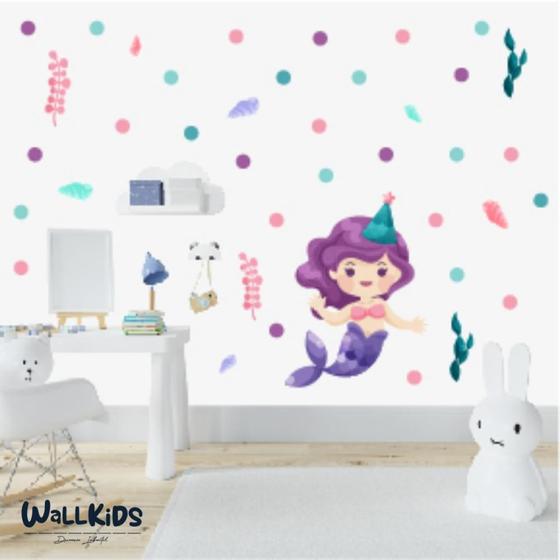 Imagem de Adesivo kit infantil sereia fofa roxo e lilás